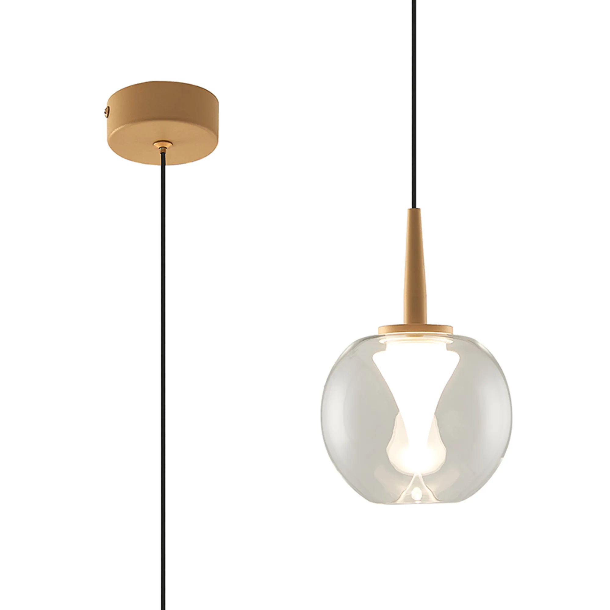 M9078  Andromeda Single Pendant, 5W LED, 3000K, 500lm, Light Gold/Clear/Frosted 3yrs Warranty